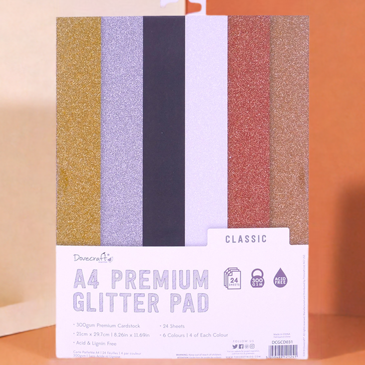Dovecraft Glitter Card A4 Pad Classic, 24 Sheets (DCGCD031)