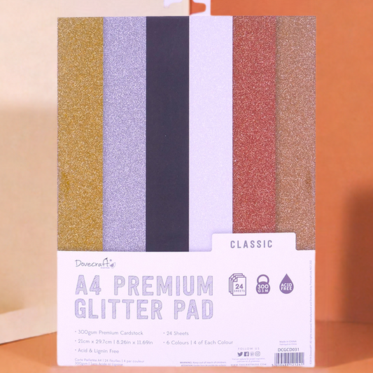 Dovecraft Glitter Card A4 Pad Classic, 24 Sheets (DCGCD031)