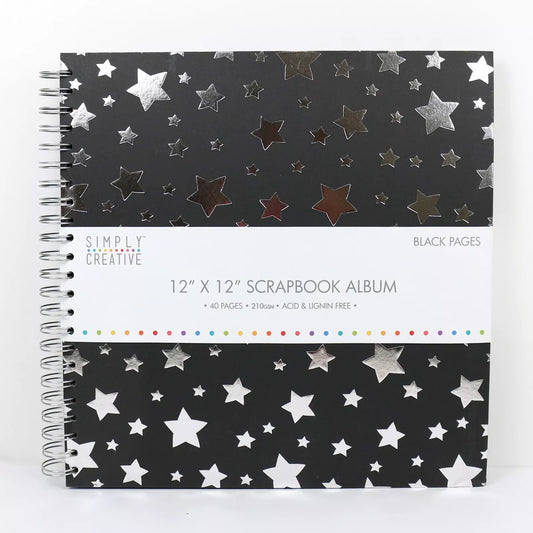 Simply Creative Scrapbook Album 12x12 - Black with Stars (SCALB023)