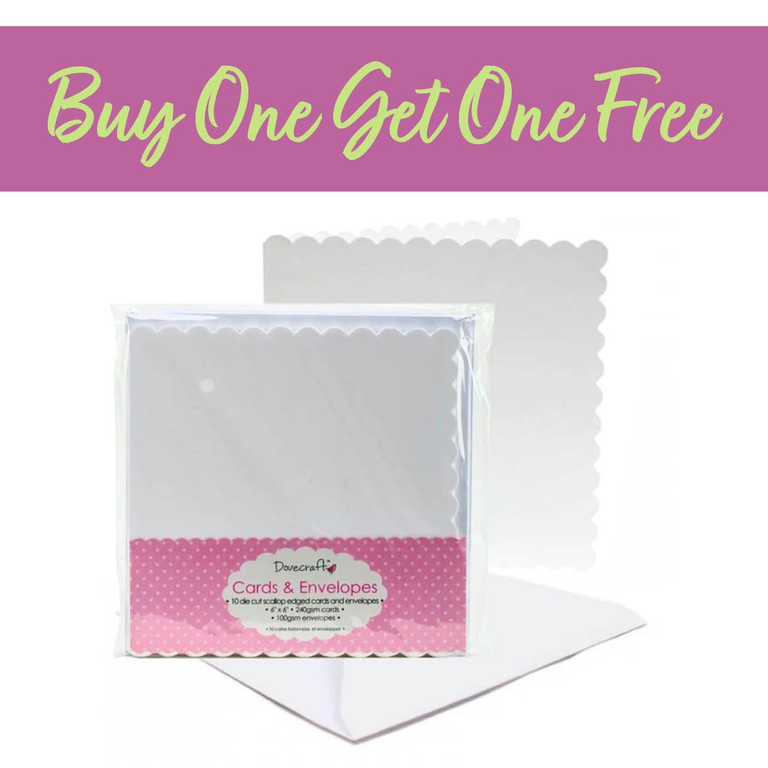 2 FOR 1 OFFER - Dovecraft 10 Scallop-Edge 6x6 Cards & Envelopes White (DCCE018)