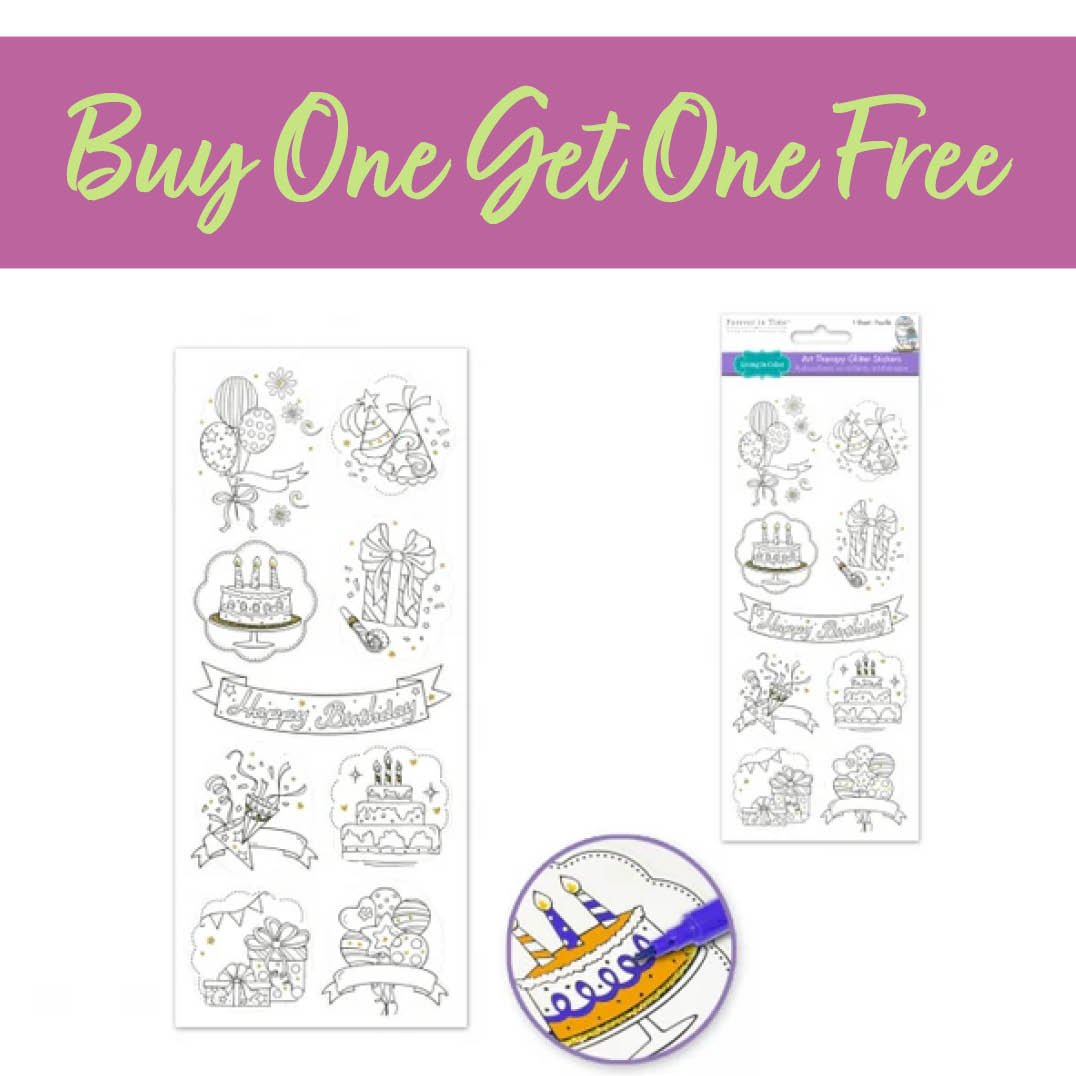 2 FOR 1 OFFER - Art Therapy Glitter Stickers Birthday (SS620F)