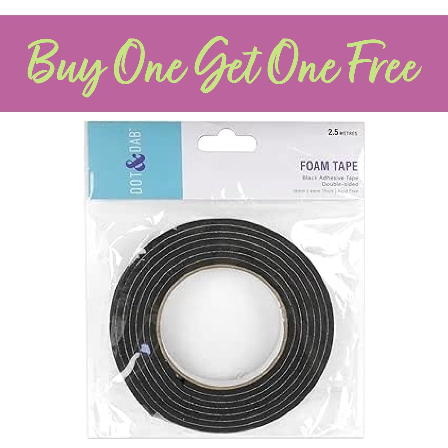 2 FOR 1 OFFER - Dot & Dab Foam Tape 18mm x 2.5m x 4mm Black (DDADH026)
