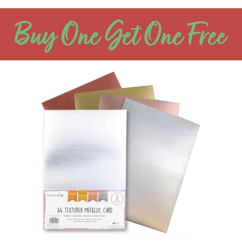2 FOR 1 OFFER - Dovecraft A4 Textured Metallic Card, 8 Sheets (DCBS208)