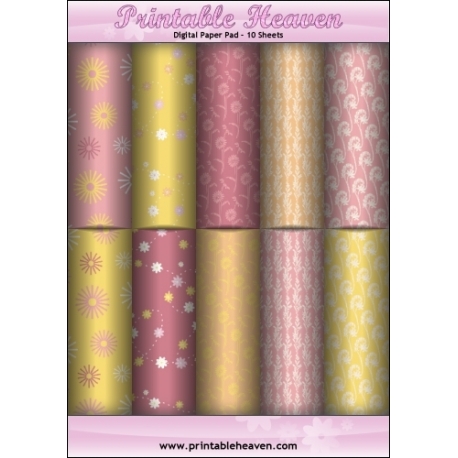 Download - Digital Paper Pad - Floral Dusky Pink and Yellow