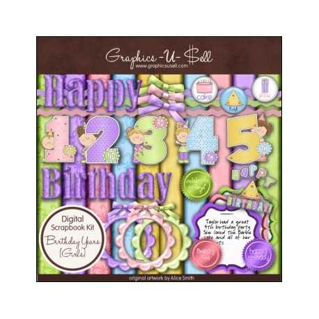Download - Birthday Years - Girls - Digital Scrap Kit