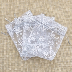 Snowflake Organza Bags, Silver (5pcs)