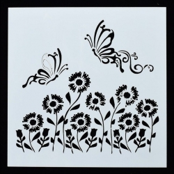 Medium Reusable Stencil - Flying Butterflies & Flowers (1pc)