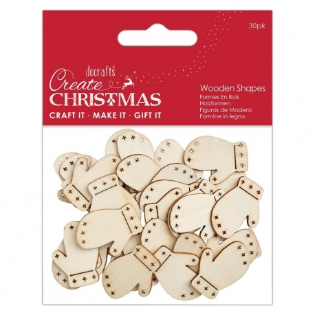 Create Christmas Wooden Shapes (30pcs) - Mittens (PMA 174588)