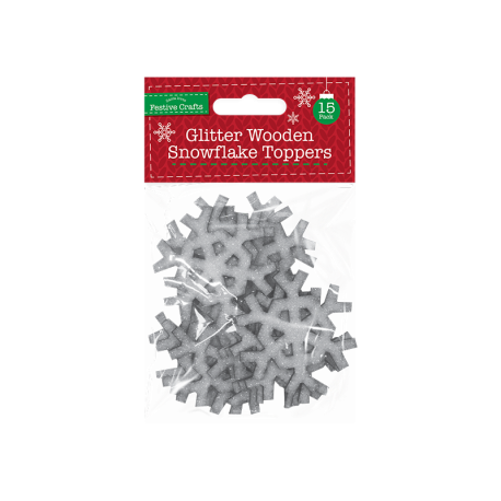 Glitter Wooden Snowflake Toppers - Silver 15 Pack (XMA4072)