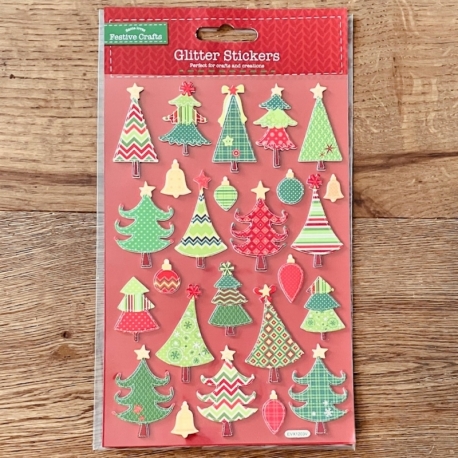 Xmas Glitter Finish 3D Sticker Sheet - Christmas Trees &