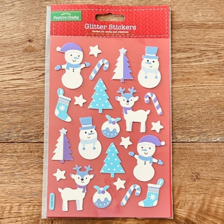 Xmas Glitter Finish 3D Sticker Sheet - Blue Snowmen & Trees
