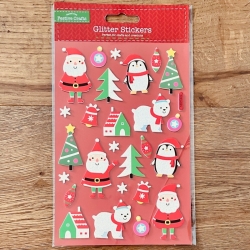 Xmas Glitter Finish 3D Sticker Sheet - Santas & Penguins