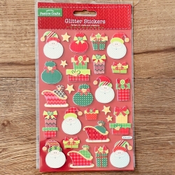 Xmas Glitter Finish 3D Sticker Sheet - Presents & Santas