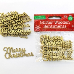 Wooden Glittered Merry Christmas 10 pack - Gold (XMA4073)