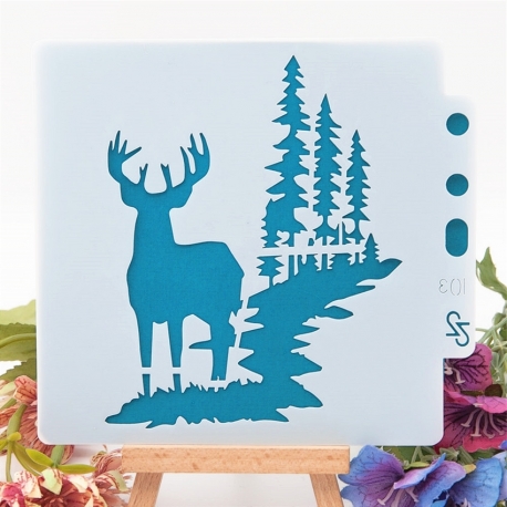 13 x 13cm Reusable Stencil - Stag in Woodland (1pc)
