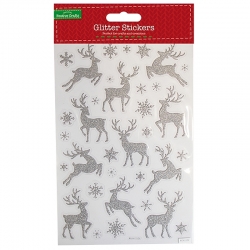 Xmas Silver Glitter Stickers - Reindeer (XMA4258)