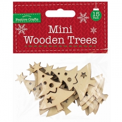 Mini Wooden Patterned Christmas Trees 15 Pack (XMA4068)
