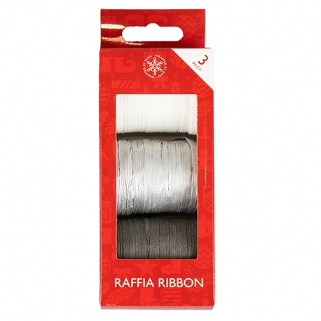 Raffia Ribbons 3pk - Silver/Grey/White (XMA5746)