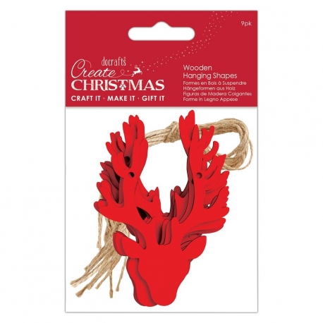Create Christmas Wooden Hanging Stag Heads Red (PMA 174999)