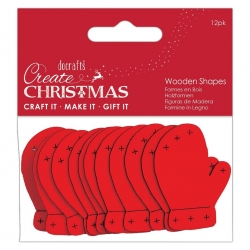 Create Christmas Wooden Shapes (12pcs) - Mittens Red (PMA 174587)