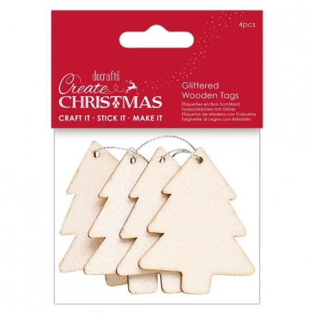 Glittered Wooden Decorations - White Christmas Tree 3pcs (PMA 359924)