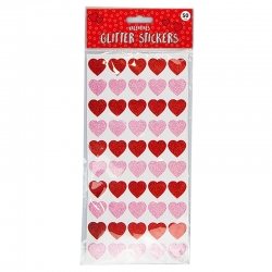 Red & Pink Valentine's Glitter Heart Stickers 50pk (VAL4575)