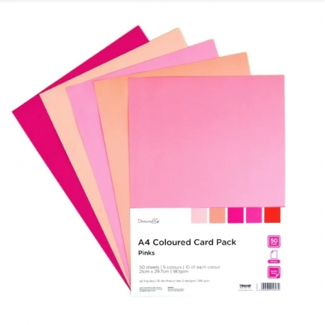 Dovecraft A4 Coloured Card 180gsm - Pinks (DCCRD011)