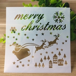 13 x 13cm Reusable Stencil - Merry Christmas Santa Sleigh (1pc)