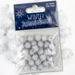 Dovecraft Winter Wonderland 1cm Tinsel Pom-poms 30pcs