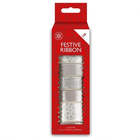 Christmas Ribbon 8 pack - Silver (XMA7089)