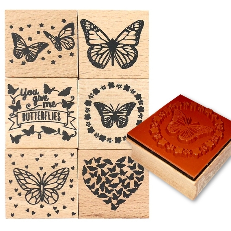 UCEC Wooden Rubber Stamps for Craft, 16 Pieces Butterfly Stamp Set Cute  Stamps, Vintage Wood Stamps, Craft Stamps for Scrapbooking, Butterfly Craft