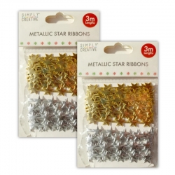 2 for 1 offer 2 x Christmas Metallic Star Ribbon (SCRBN010X21 x