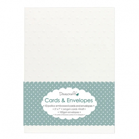 Dovecraft 10 Polka Embossed White 5"x7" Cards & Envelopes (DCCE021)