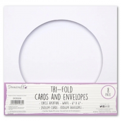 Dovecraft 8 Tri-fold 6x6 Cards & Envelopes White Circle Aperture (DCBS258)