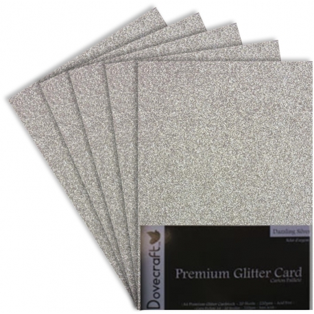 Dovecraft A4 Glitter Card Silver - 20 Sheets (DCGC04)