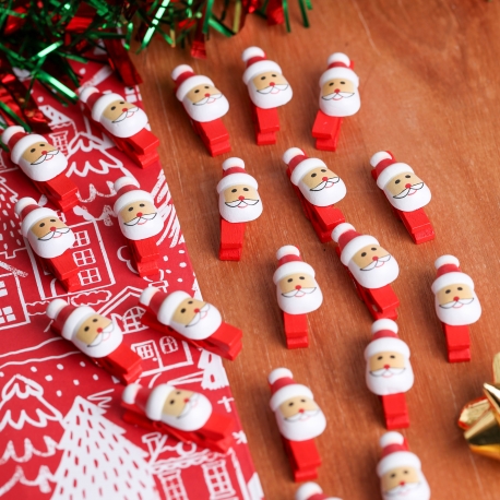 Christmas Santa Wooden Pegs - 20 Pack (XMA3199OB)