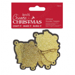 Glittered Wooden Toppers (12pcs) - Create Christmas - Bells (PMA 359909)