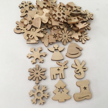 Small Wooden Christmas shapes (50pcs) (WOCR-PW0002-30C)