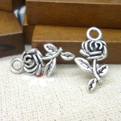 Metal Charms - Rose with stem (10)