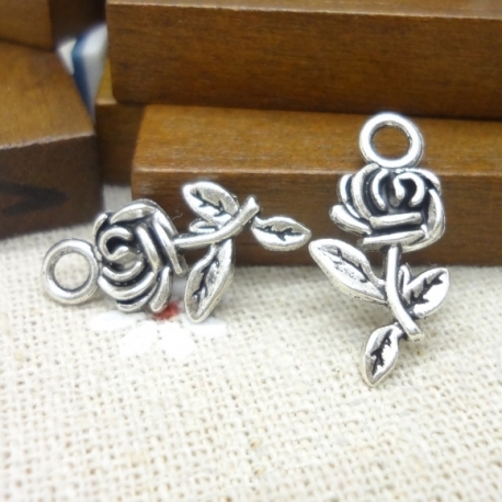 Metal Charms - Rose with stem (10)