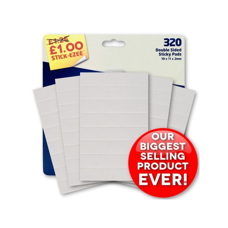 An image of a pack of sticky pads, overlaid with a red circle and white text that says "Our Biggest Selling Product Ever!"