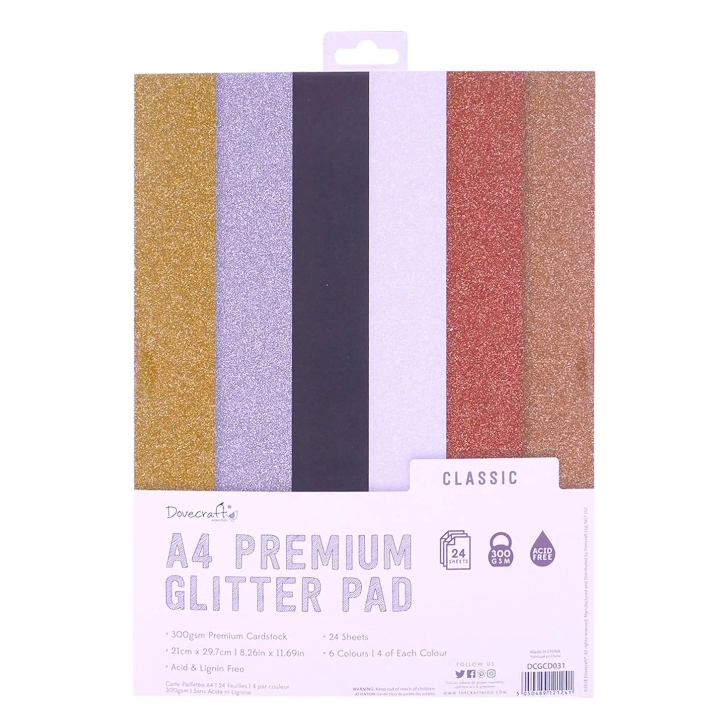 Dovecraft Glitter Card A4 Pad Classic, 24 Sheets (DCGCD031) - Printable Heaven