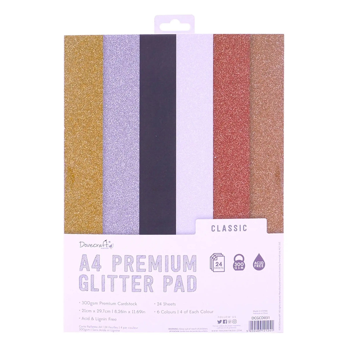 Dovecraft Glitter Card A4 Pad Classic, 24 Sheets (DCGCD031) - Printable Heaven