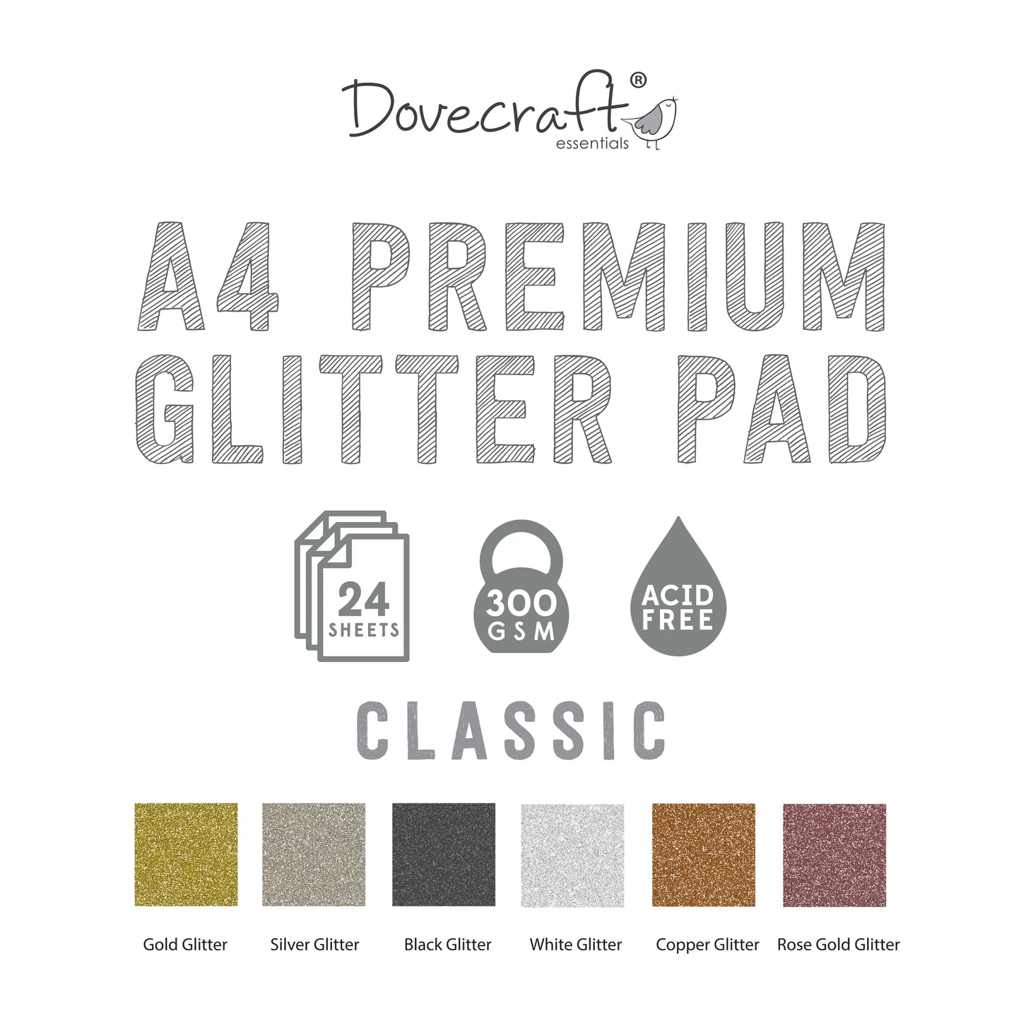 Dovecraft Glitter Card A4 Pad Classic, 24 Sheets (DCGCD031)