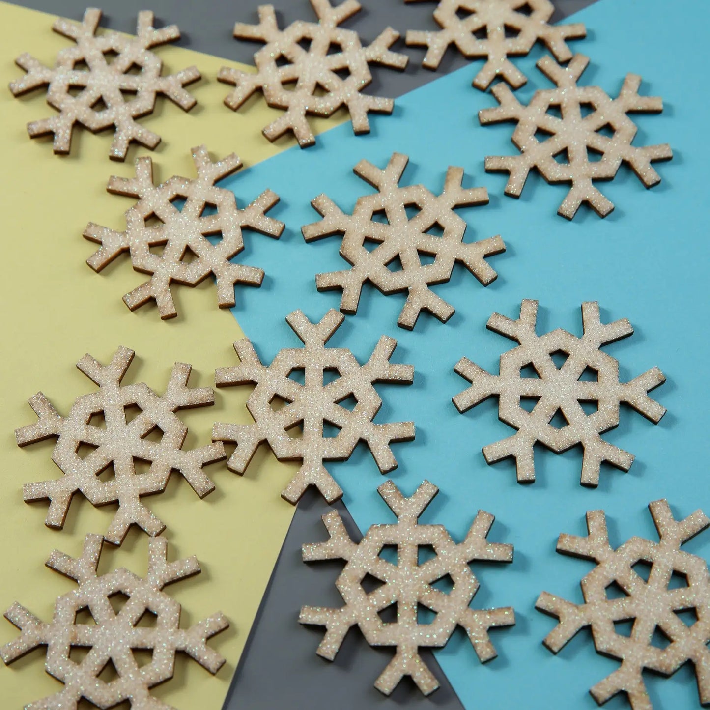 Create Christmas 12 Glitter Wooden Hexagon Snowflakes (PMA 359911) - Printable Heaven