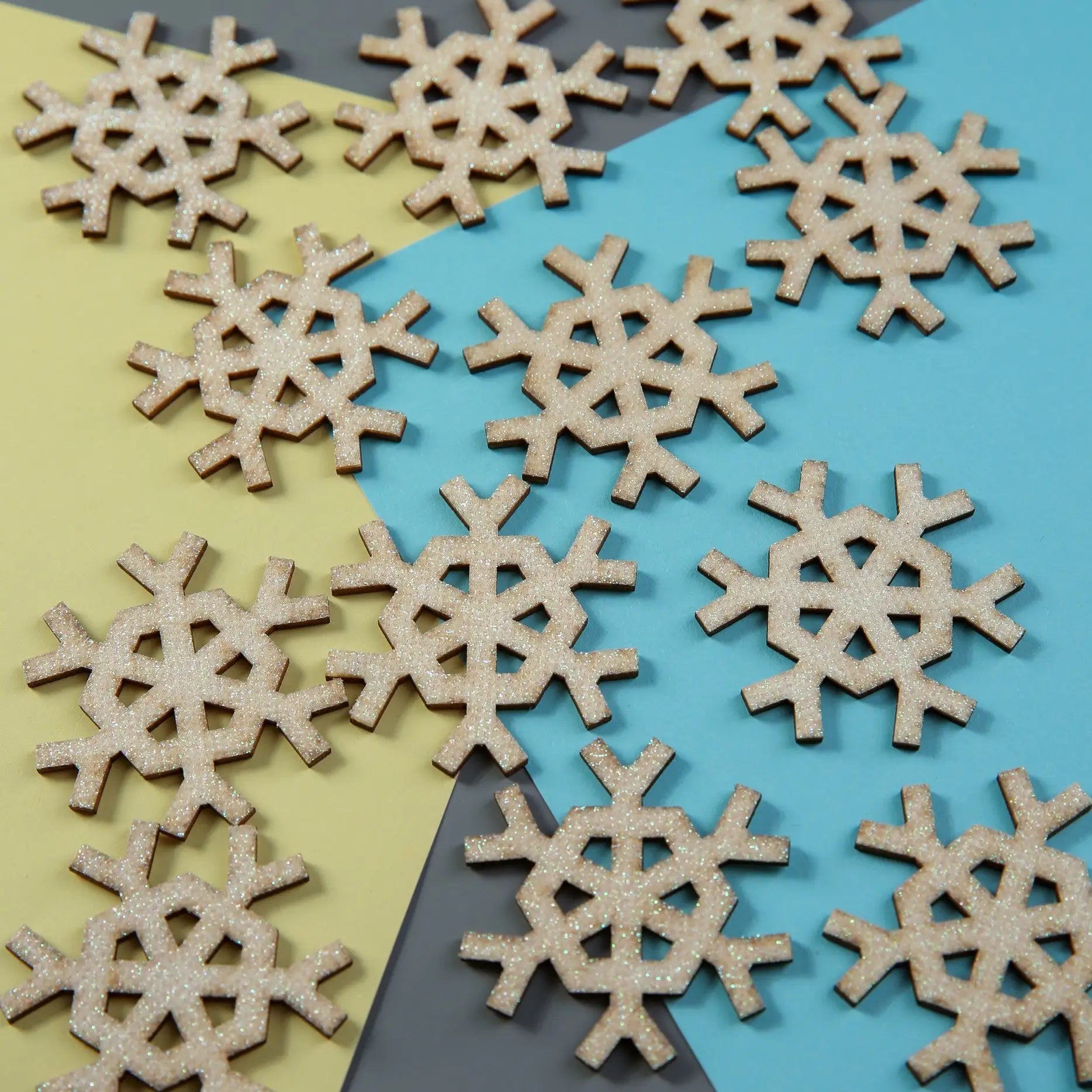 Create Christmas 12 Glitter Wooden Hexagon Snowflakes (PMA 359911) - Printable Heaven