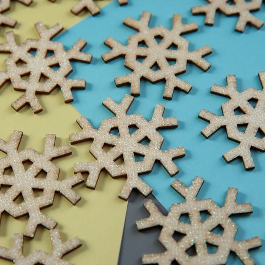 Create Christmas 12 Glitter Wooden Hexagon Snowflakes (PMA 359911) - Printable Heaven