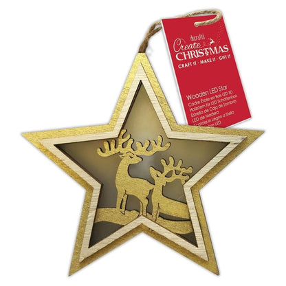 Wooden LED Star, 2 Stags (PMA 105990) - Printable Heaven