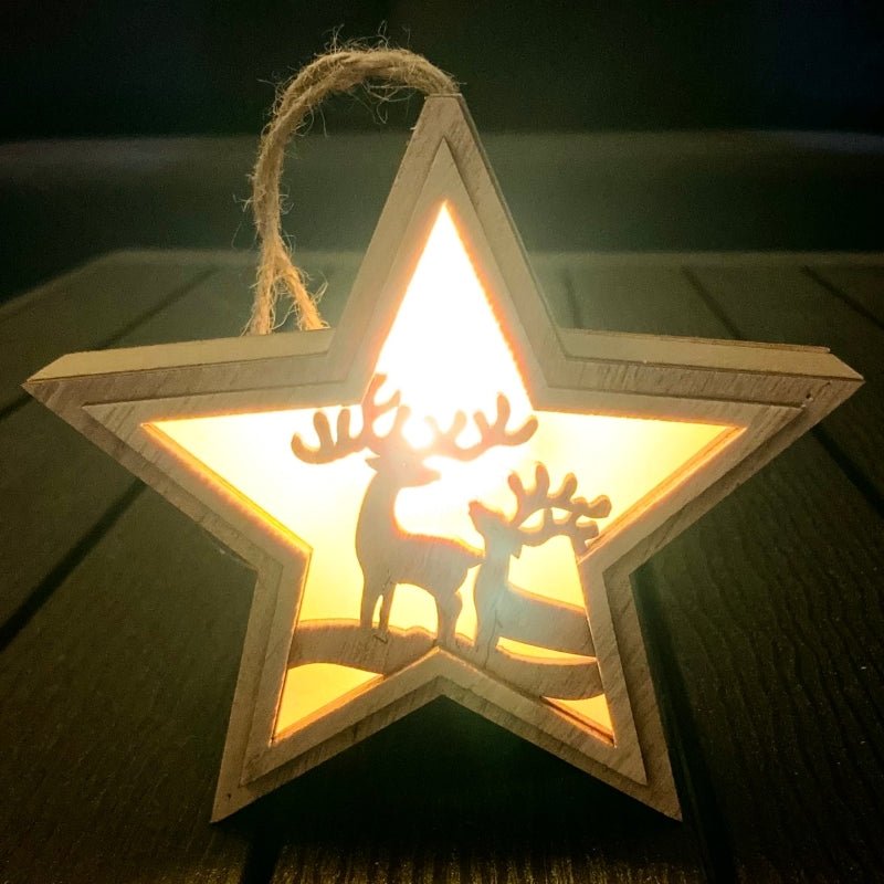 Wooden LED Star, 2 Stags (PMA 105990) - Printable Heaven