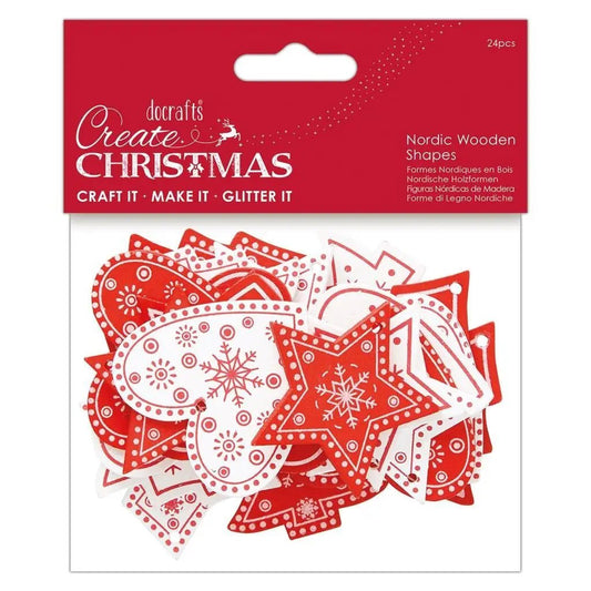 Nordic Wooden Shapes Red & White; 24pcs (PMA 174956) - Printable Heaven